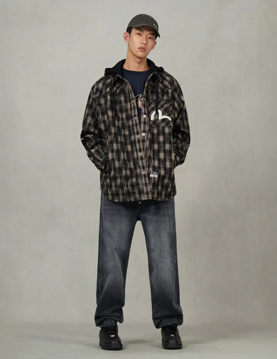 GIACCA A QUADRI CON RICAMO GABBIANO - EVISU - immagine 2