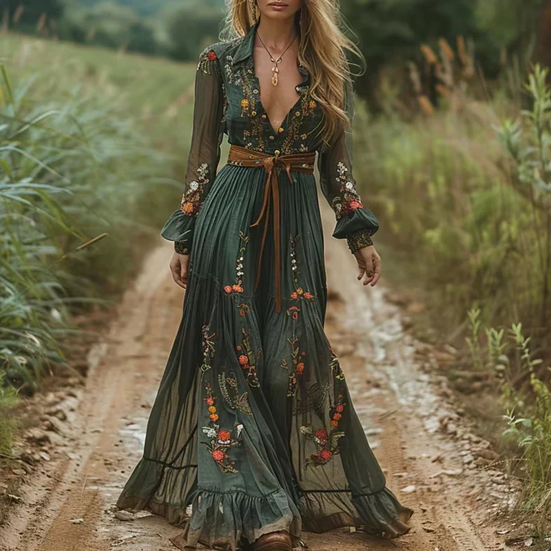 Eliana – Abito Maxi Boho con Gonna a Balze per Donna - immagine 2