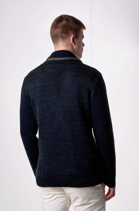 GIACCA DOPPIOPETTO IN FILATO SOFT TOUCH BLU CON POCHETTE IN TESSUTO - V2 - immagine 4