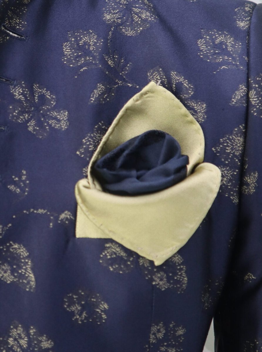 Doppio fazzoletto da sposo blu oro CICERONE - immagine 2