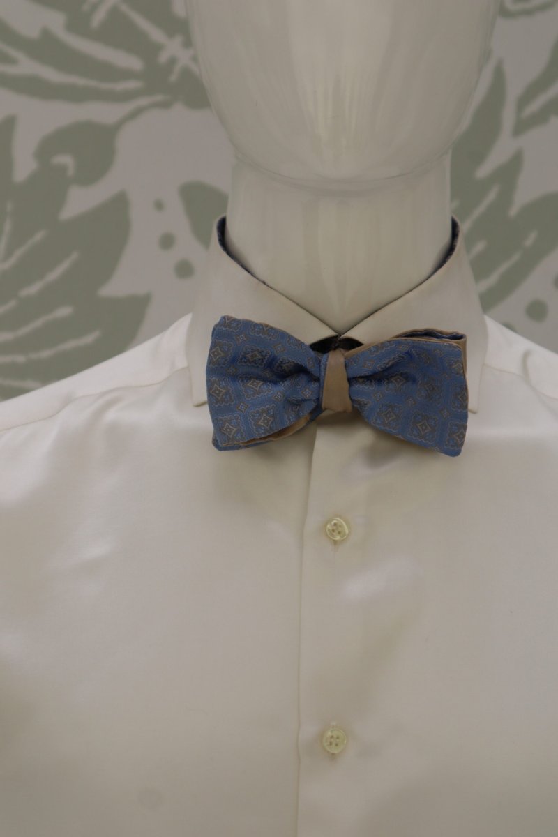 Papillon da uomo e da sposo blu polvere e champagne abito Italo Calvino - immagine 2