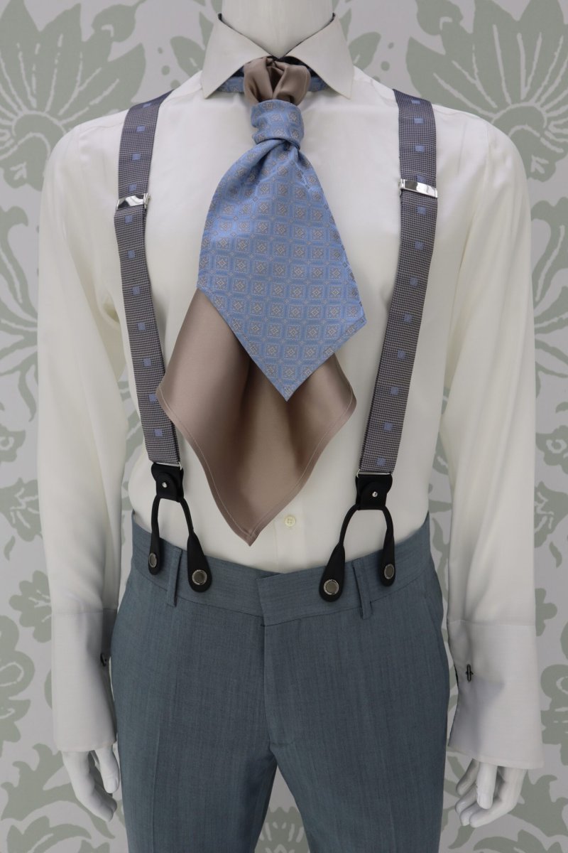 Bretelle da uomo e da sposo color grigio perla azzurro abito Italo Calvino - immagine 2