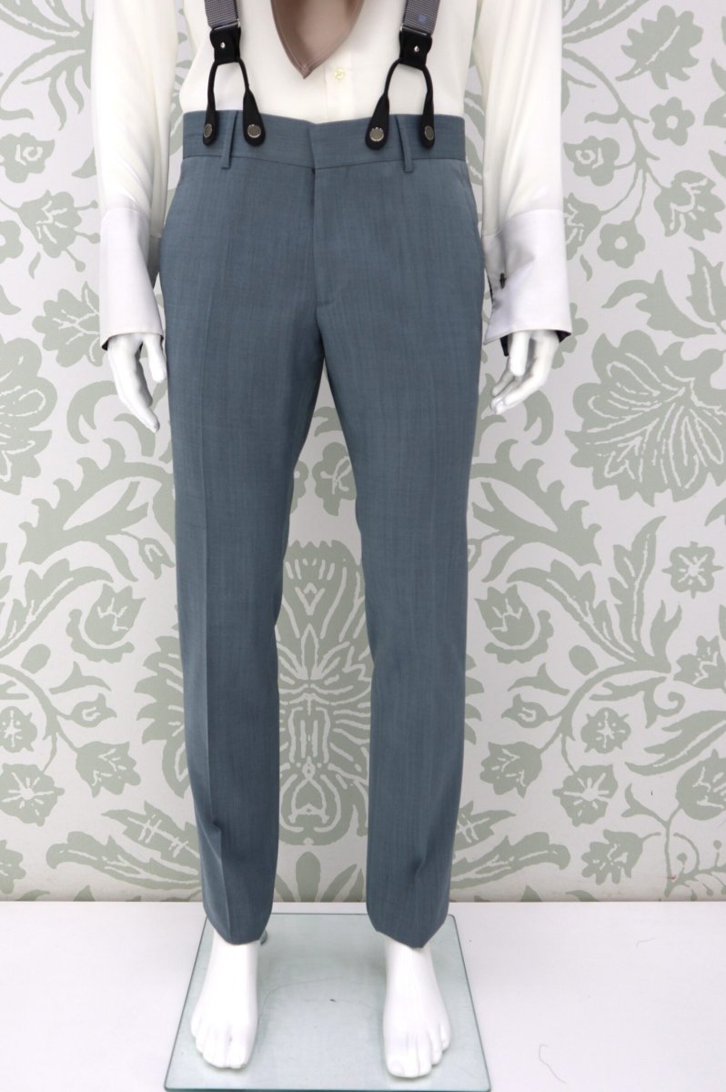 Pantalone da uomo e da sposo color grigio perla con riflessi azzurro abito Italo Calvino - immagine 2