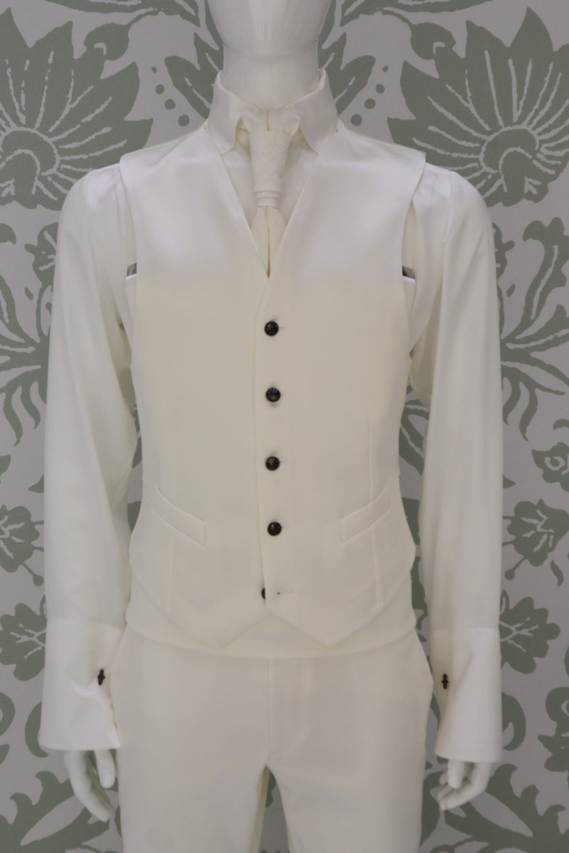 Panciotto gilet da sposo e cerimonia uomo color bianco avorio abito José Saramago - immagine 2