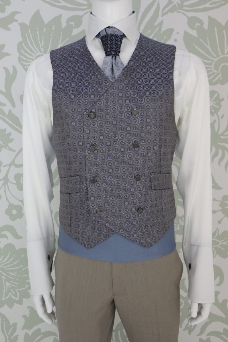 Panciotto gilet da sposo e cerimonia uomo grigio perla azzurro sabbia Thomas Mann - immagine 2