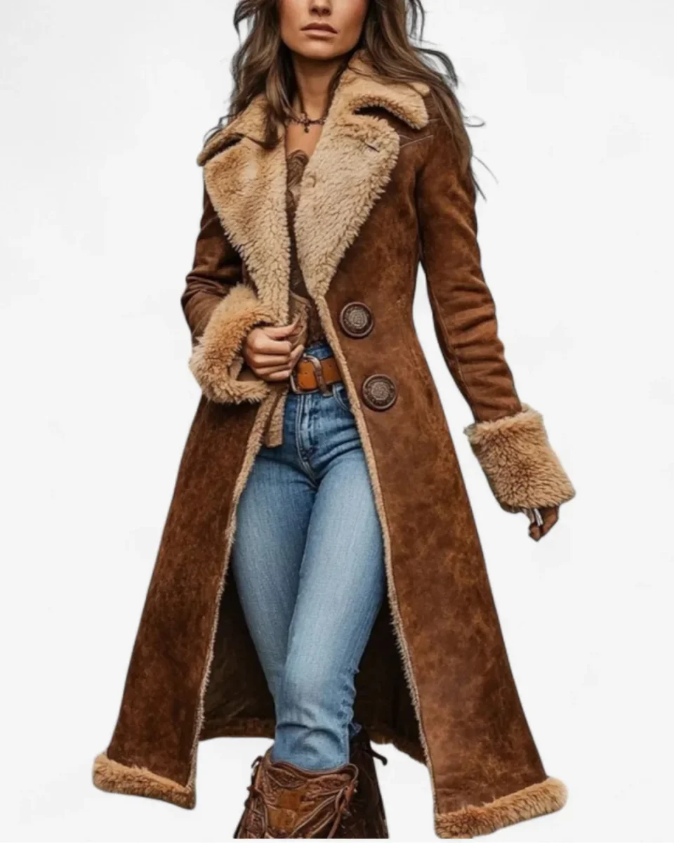 Nuvia | Cappotto Lungo di Ispirazione Vintage con Pelliccia - immagine 2