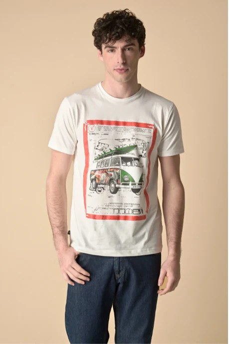 T-SHIRT PANNA STAMPA CAMPER CON INSERTO E INTERNO COLLO IN TESSUTO - V2 - immagine 2