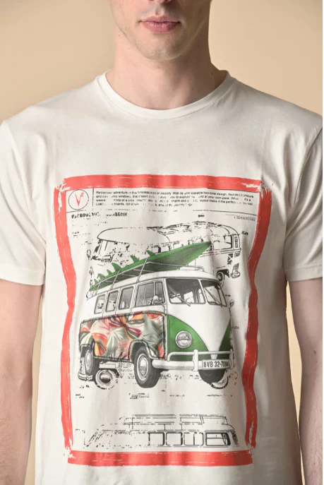 T-SHIRT PANNA STAMPA CAMPER CON INSERTO E INTERNO COLLO IN TESSUTO - V2 - immagine 4