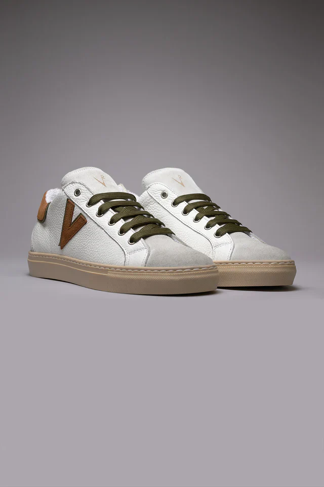 SNEAKERS OLYMPIC V IN PELLE MARTELLATA CON INSERTO E RETRO BICOLOR - V2 - immagine 3